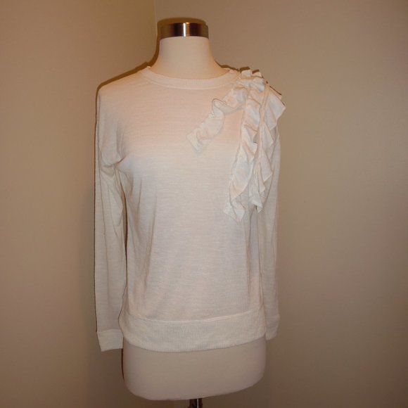 NWT Banana Republic White Ruffle Pull On Cotton Lightweight Sweater Top Small - Picture 2 of 8